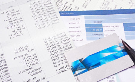 Statement account and Saving account book bank with pen and bill payment for Business financial and loan